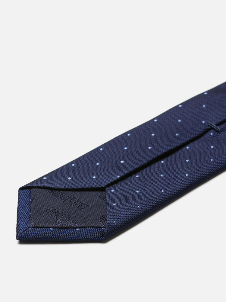 Navy silk Paolo slim tie with sky dots