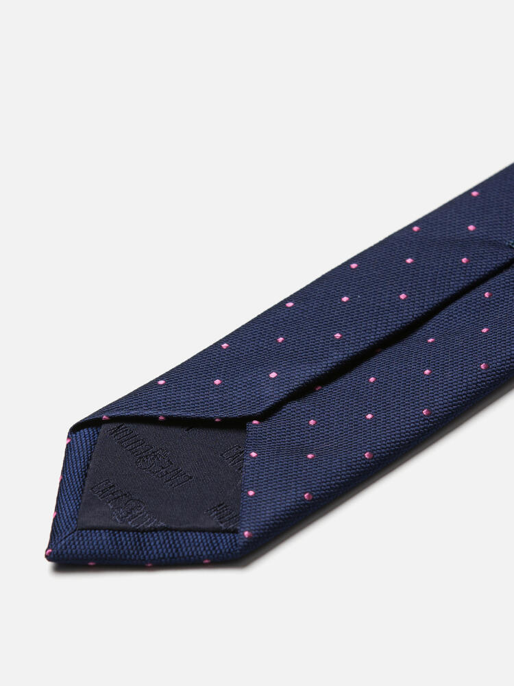 Slim silk tie with pink polka dots