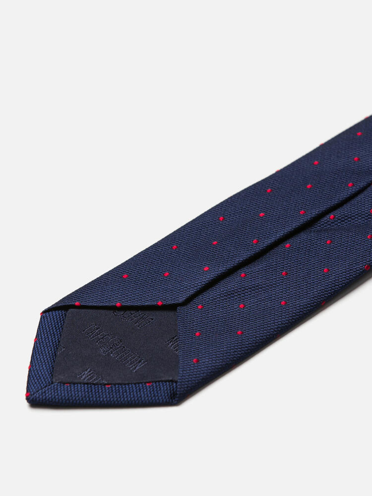 Slim silk tie with red polka dots