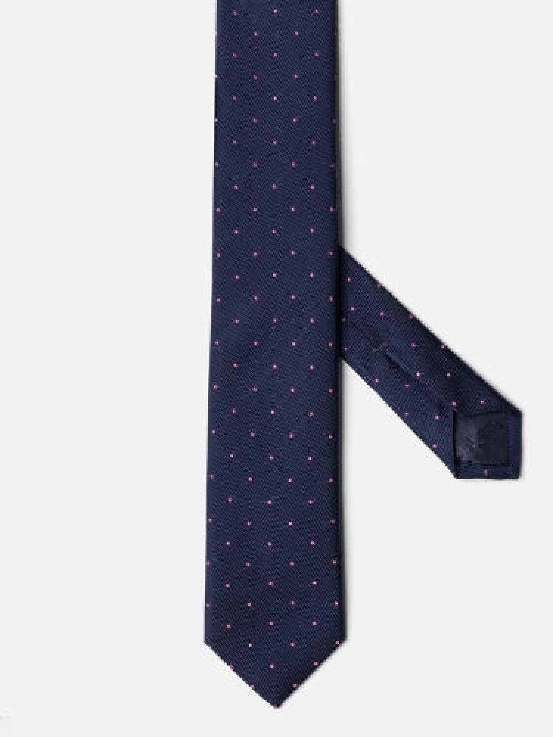 Navy silk Paolo slim tie with pink dots