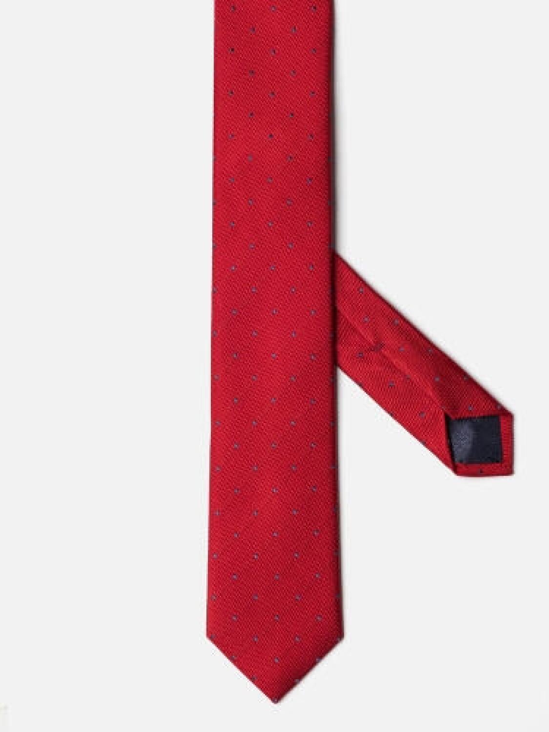 Paolo slanke das in rode zijde met hemelsblauwe stippen