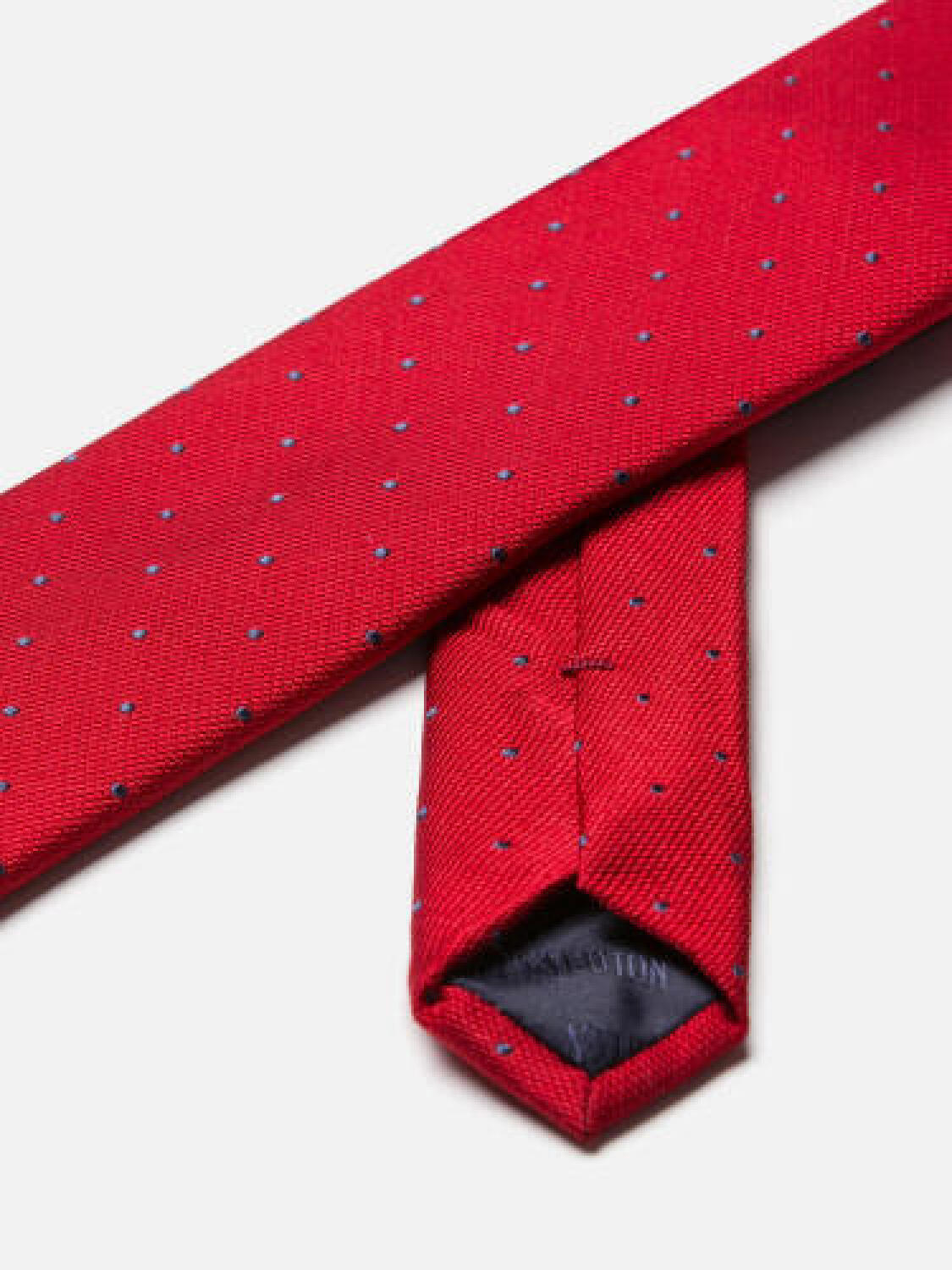 Paolo slanke das in rode zijde met hemelsblauwe stippen