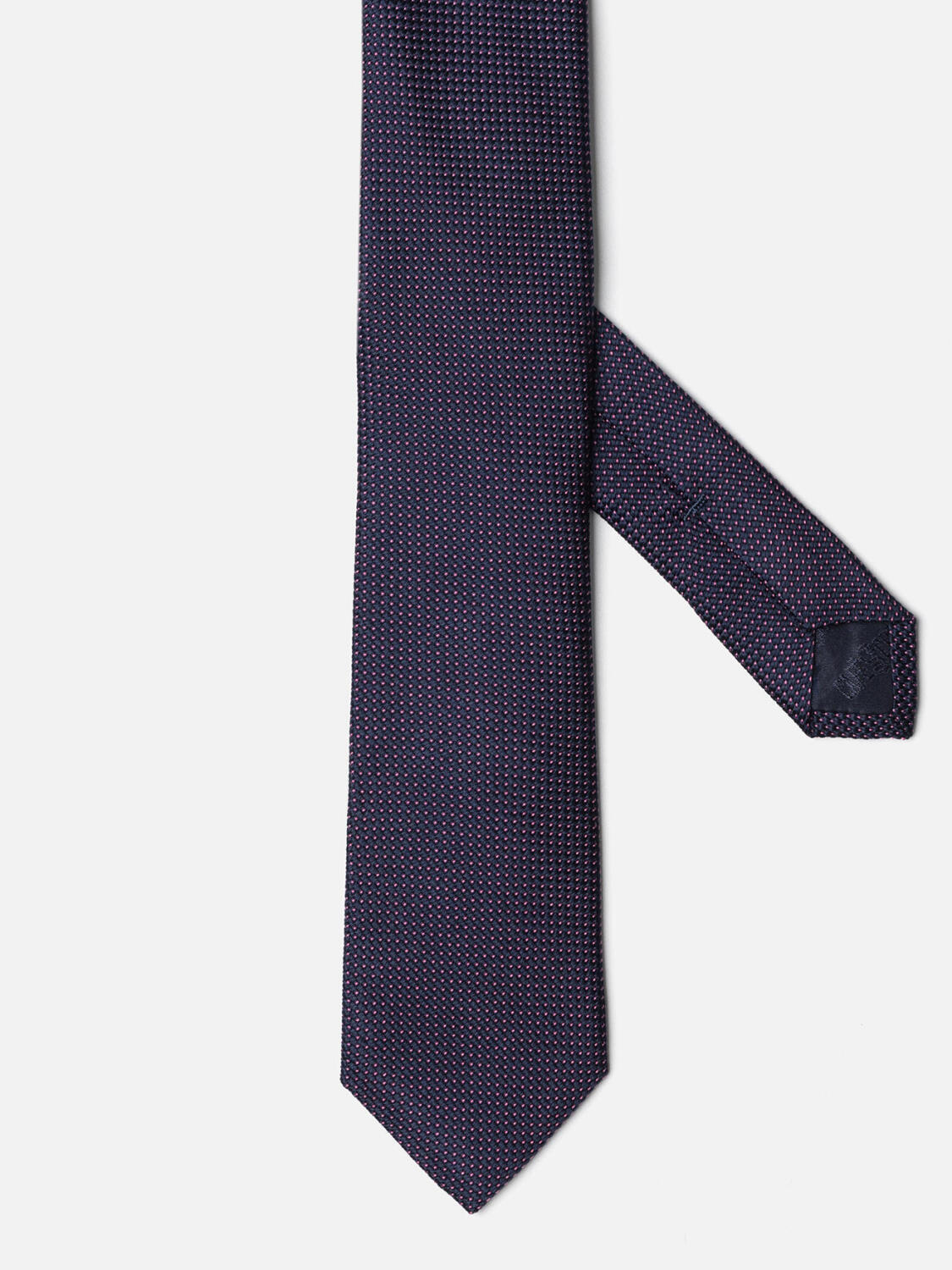 Slim silk tie with pink micro-polka dots