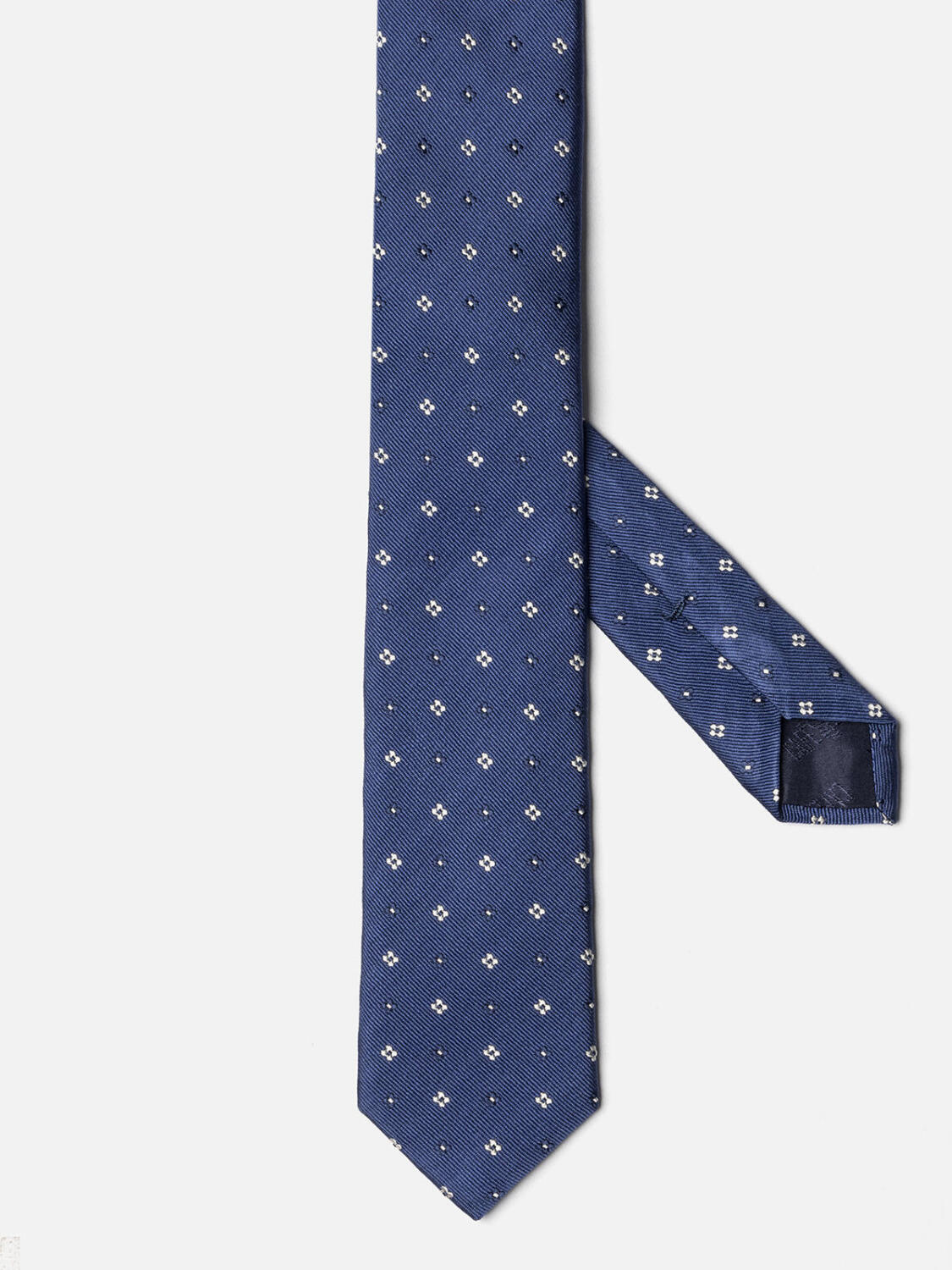 Blue silk Rick slim tie in patterned