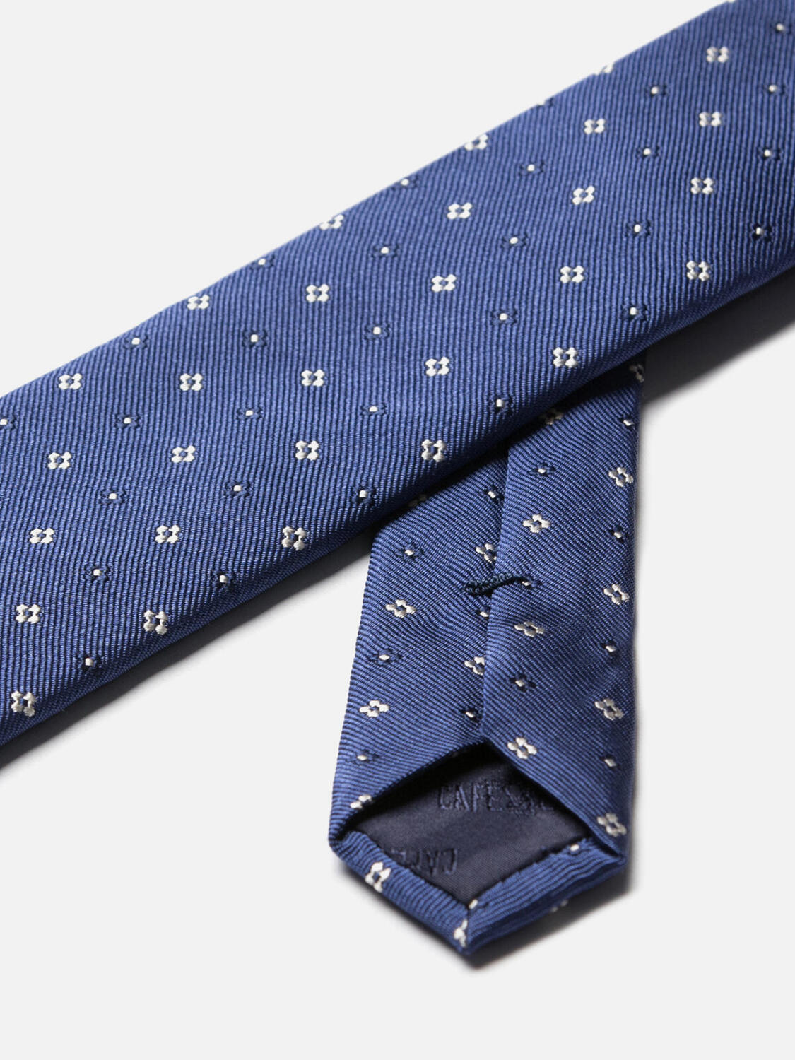 Blue silk Rick slim tie in patterned