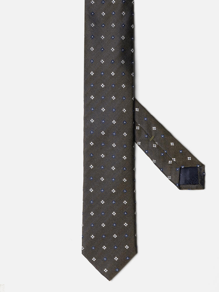 Khaki silk Rick slim tie in patterned