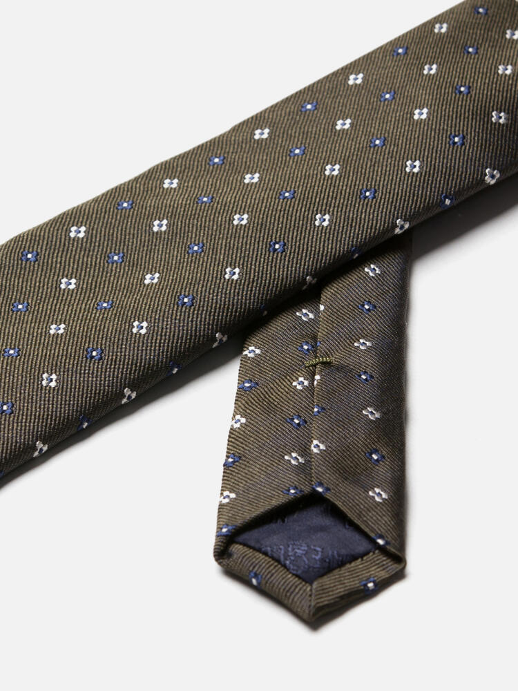 Khaki silk Rick slim tie in patterned