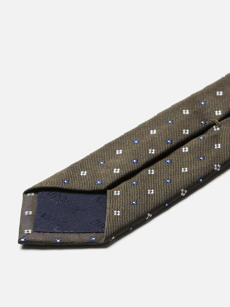 Khaki silk Rick slim tie in patterned