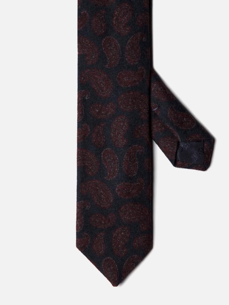 Navy red Paisley print silk and wool tie