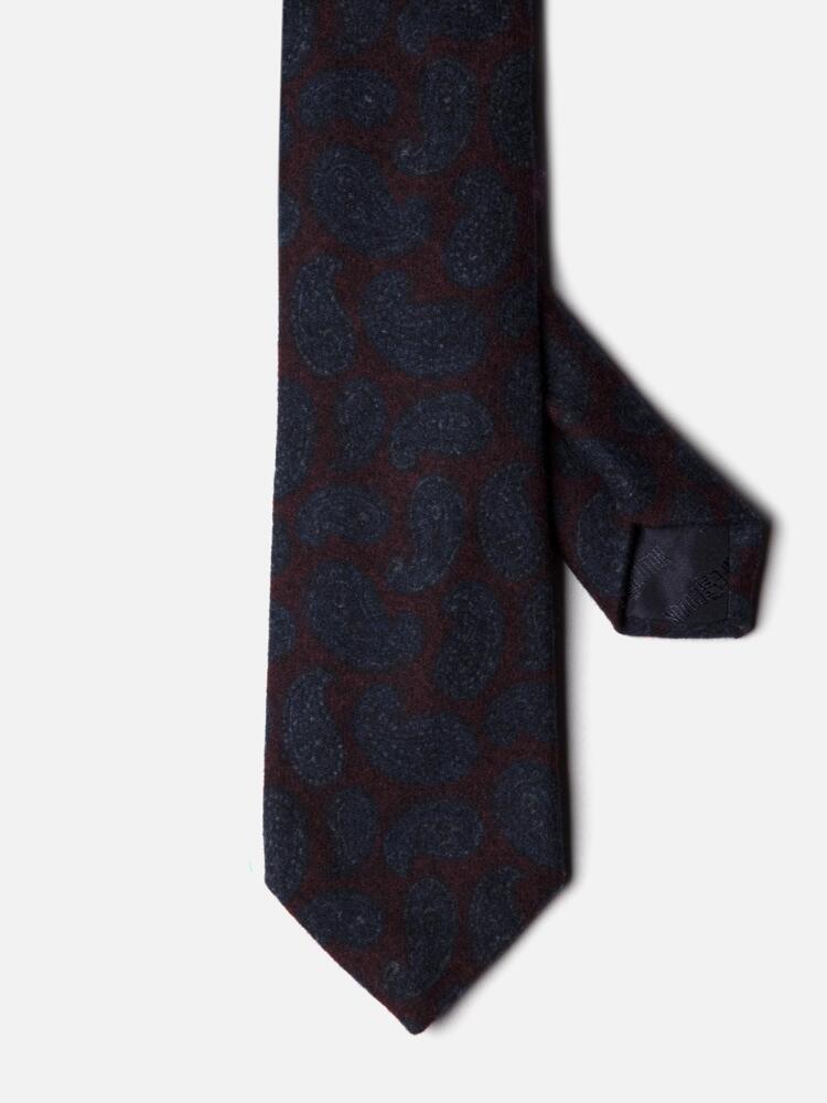 Burgundy Paisley print silk and wool tie