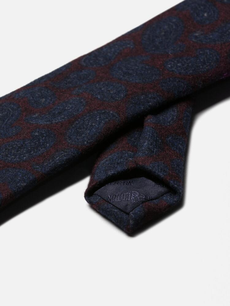 Burgundy Paisley print silk and wool tie