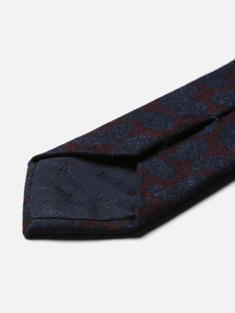 Burgundy Paisley print silk and wool tie