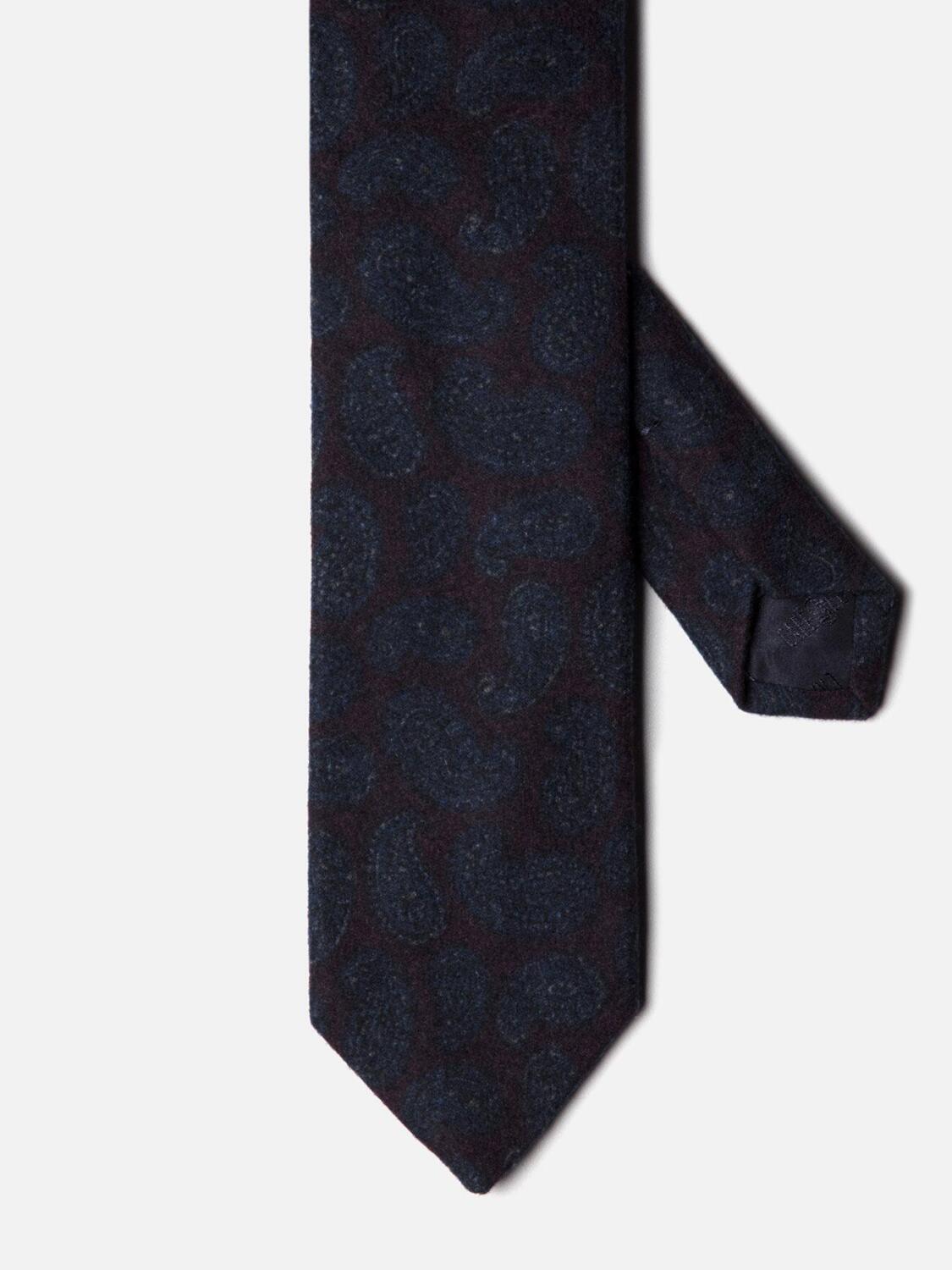 Cravate en laine et soie prune à motifs cachemire