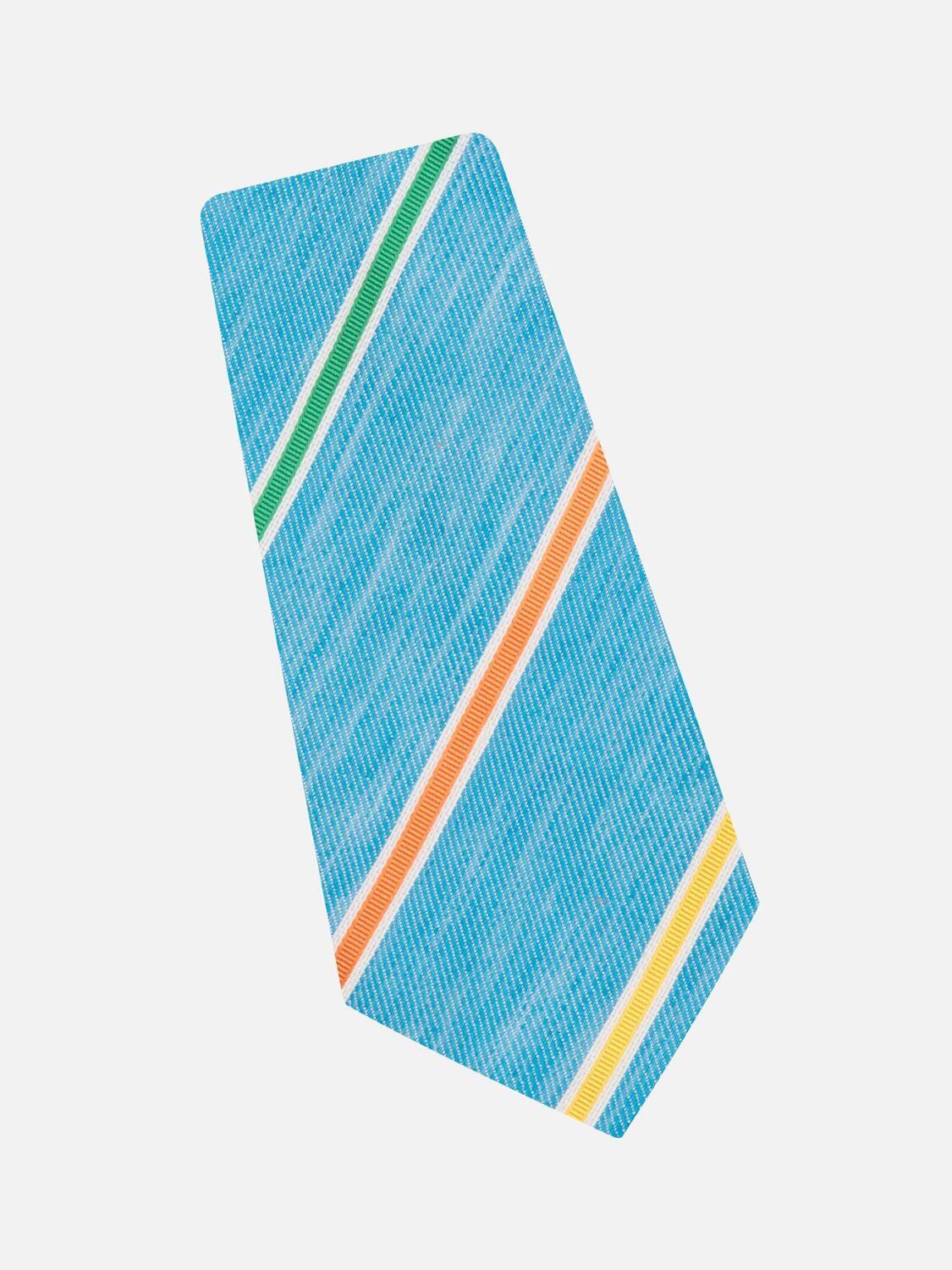 Turquoise silk tie and multicolored stripes