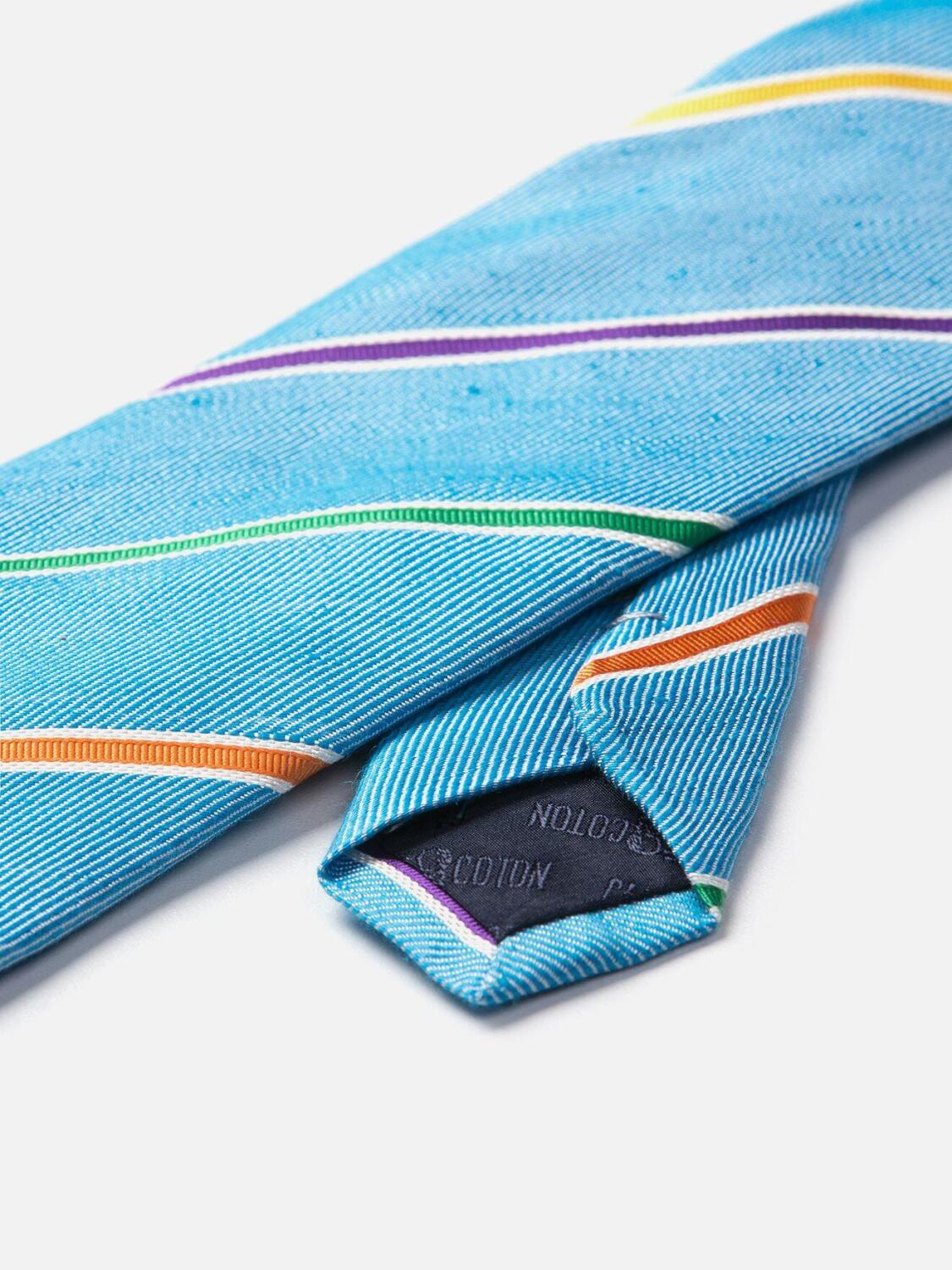 Turquoise silk tie and multicolored stripes