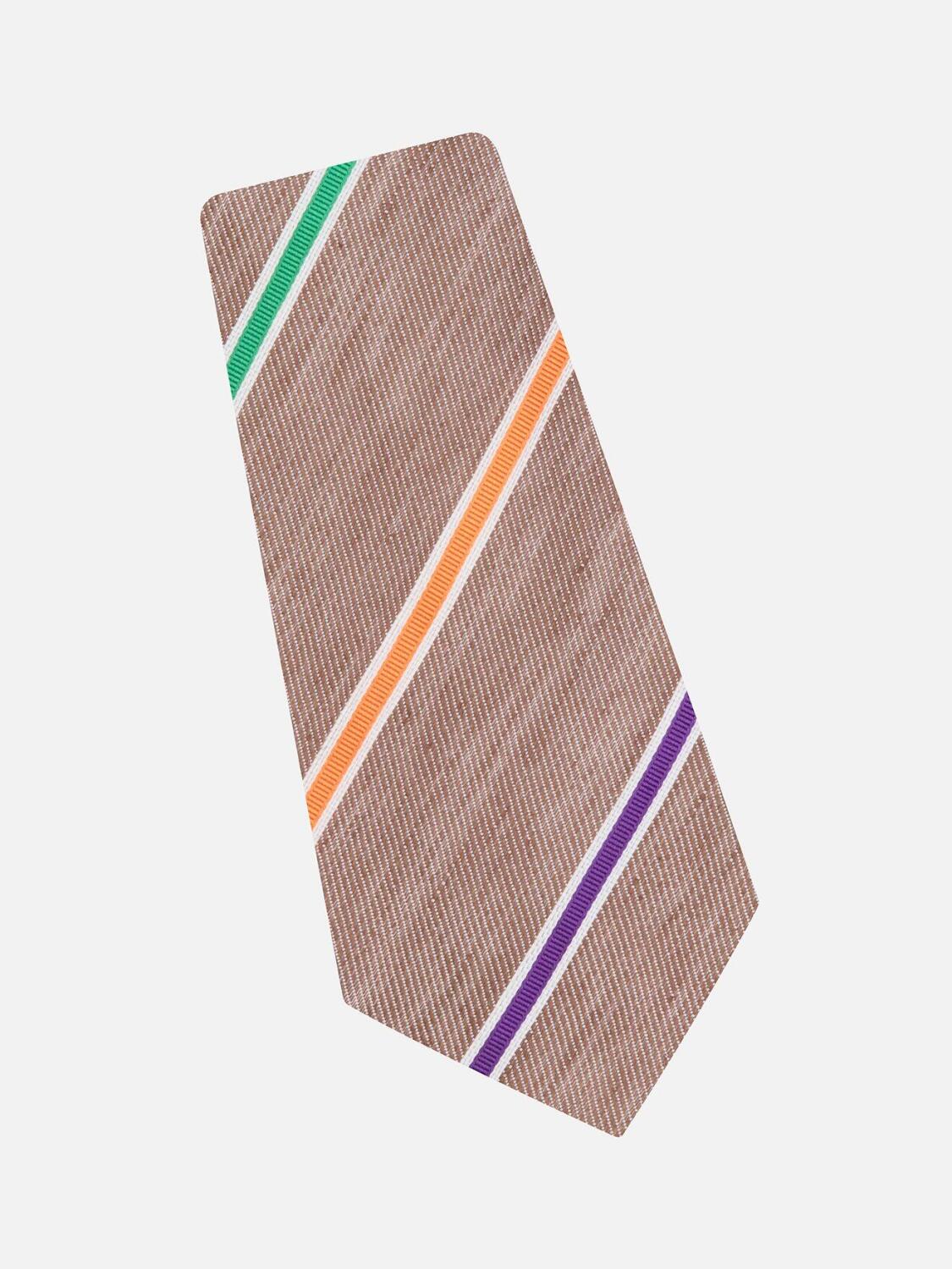 Silk tie and natural linen with multicolored stripes