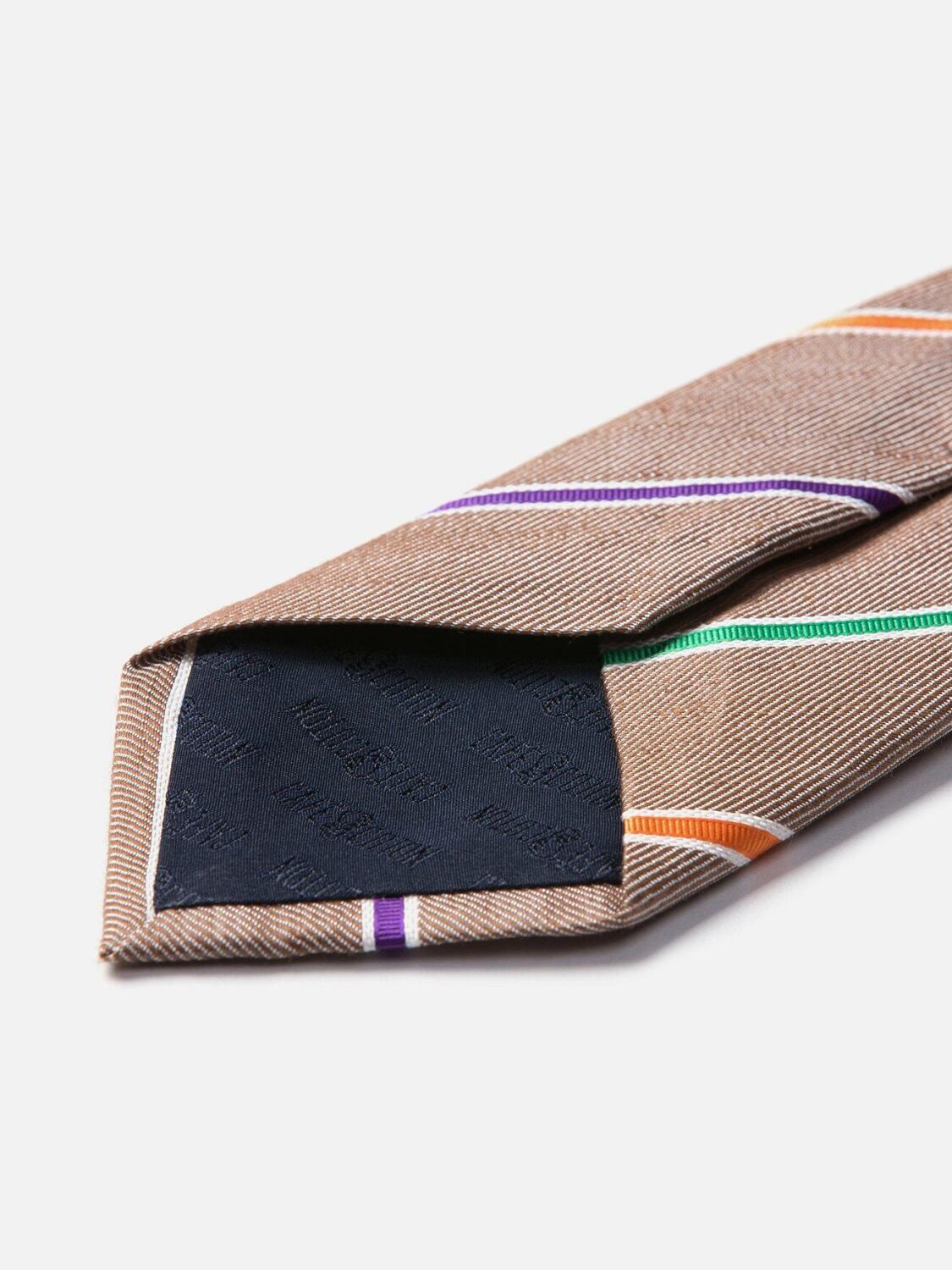 Silk tie and natural linen with multicolored stripes