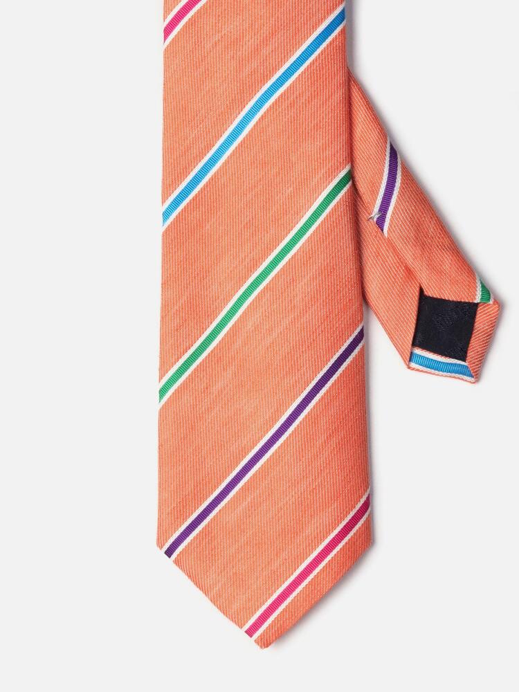 Silk tie and orange linen with multicolored stripes