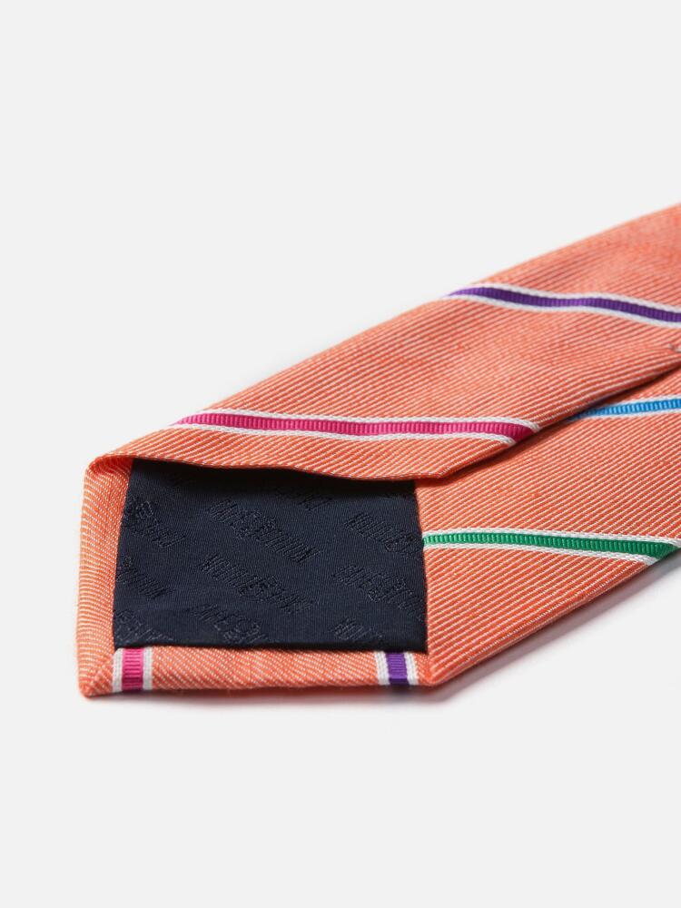 Silk tie and orange linen with multicolored stripes