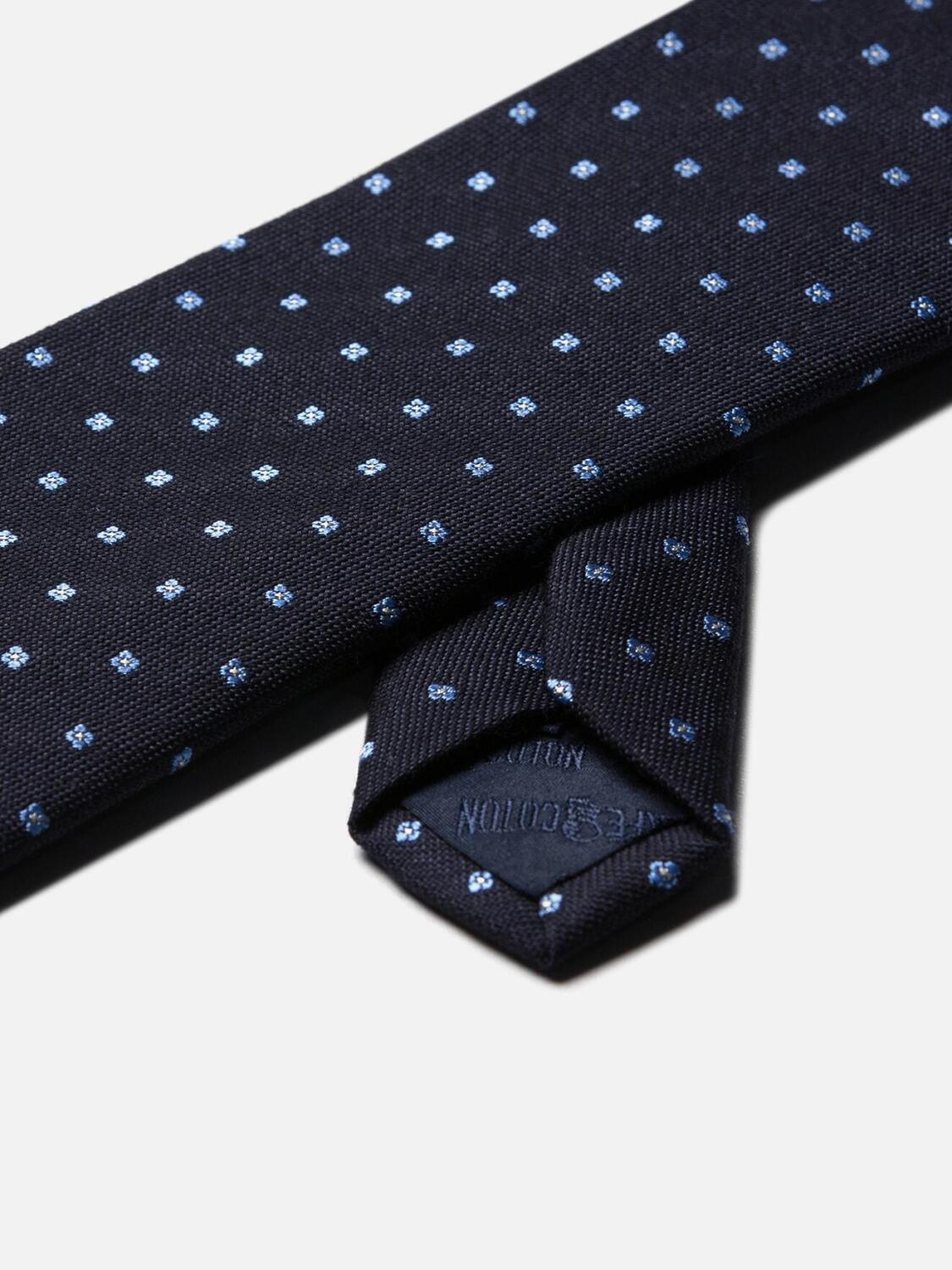 Cravatta navy in lana e seta con righe celesti