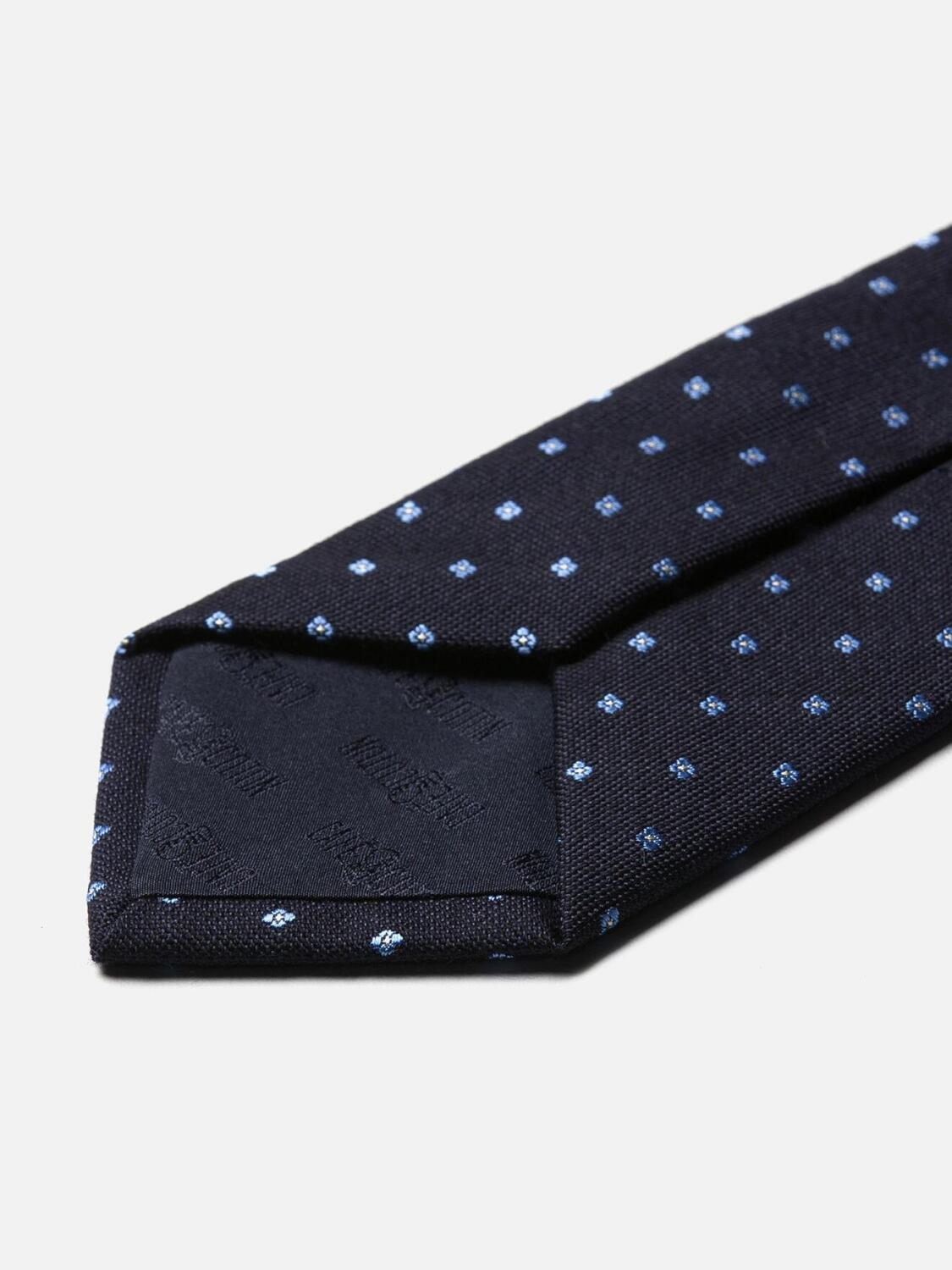 Cravatta navy in lana e seta con righe celesti