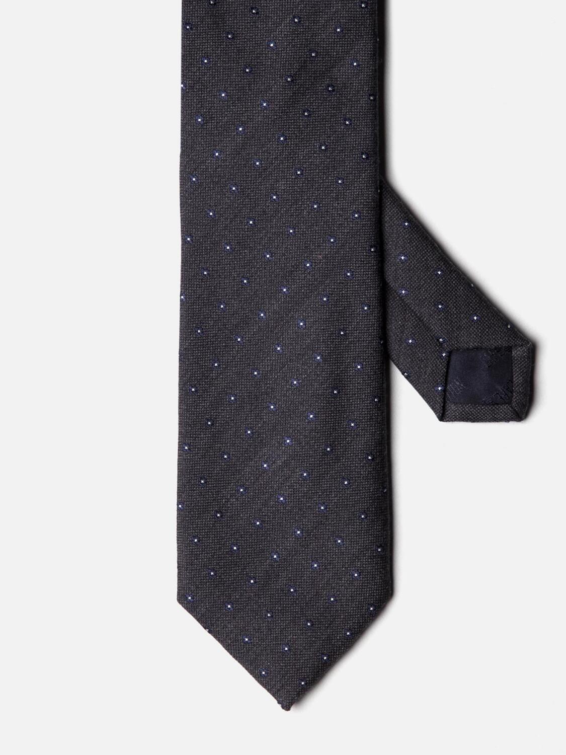 Grijze wol en zijde met marine patroon stropdas