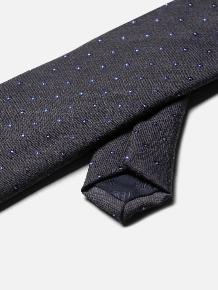 Corbata de lana y seda gris con estampado azul marino