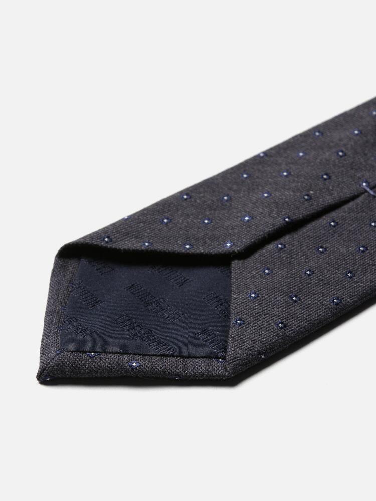 Corbata de lana y seda gris con estampado azul marino