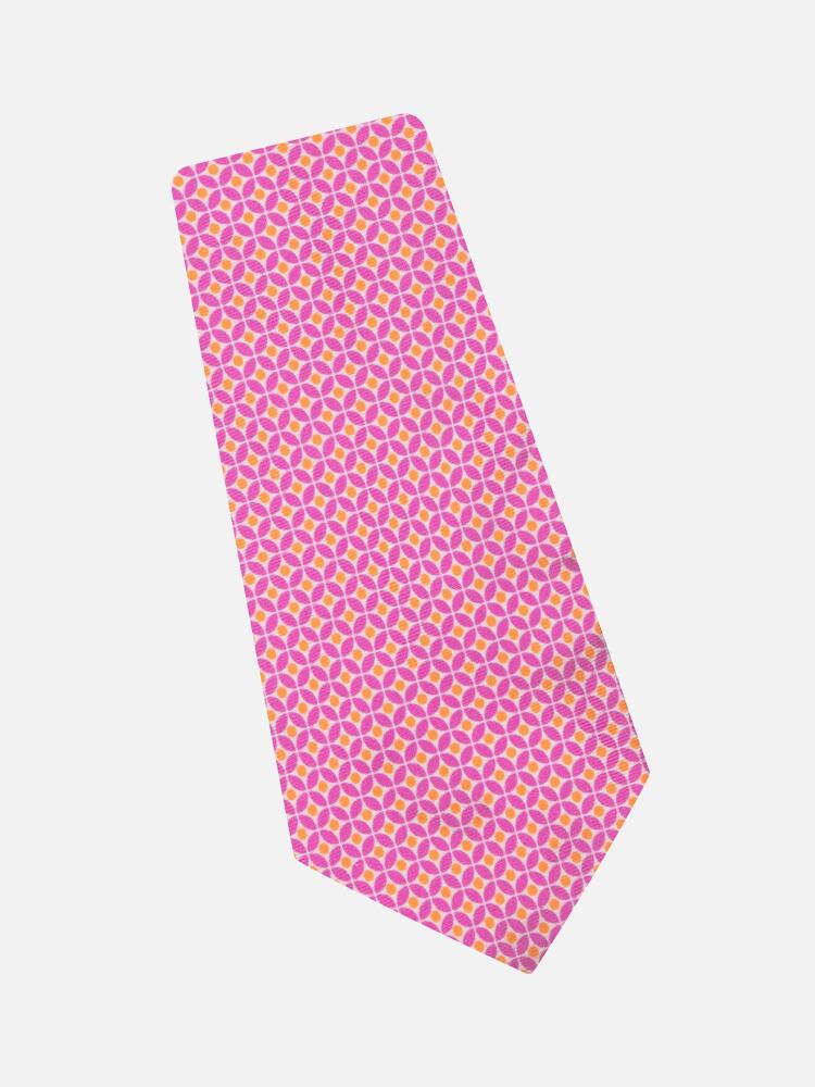 Pink and yellow printed silk tie