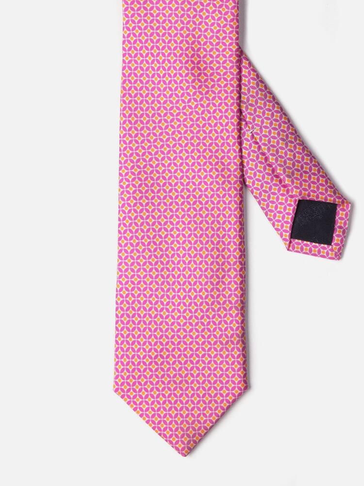 Pink and yellow printed silk tie