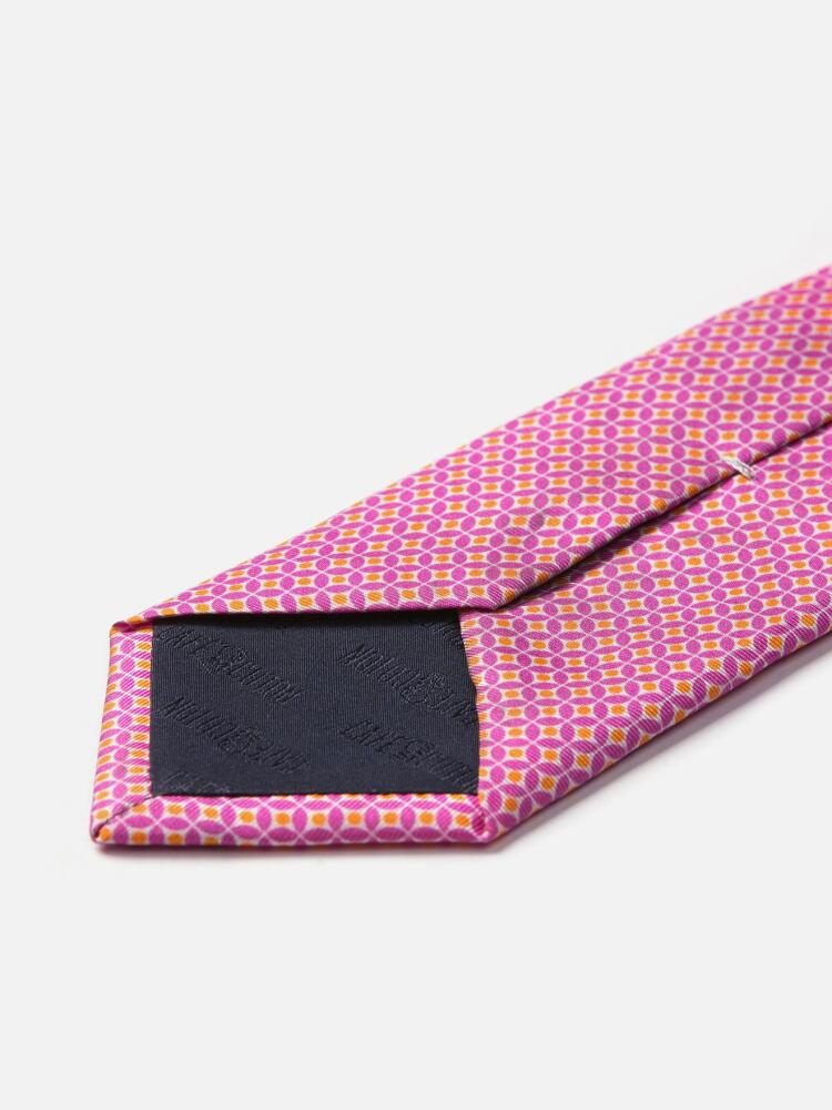 Pink and yellow printed silk tie