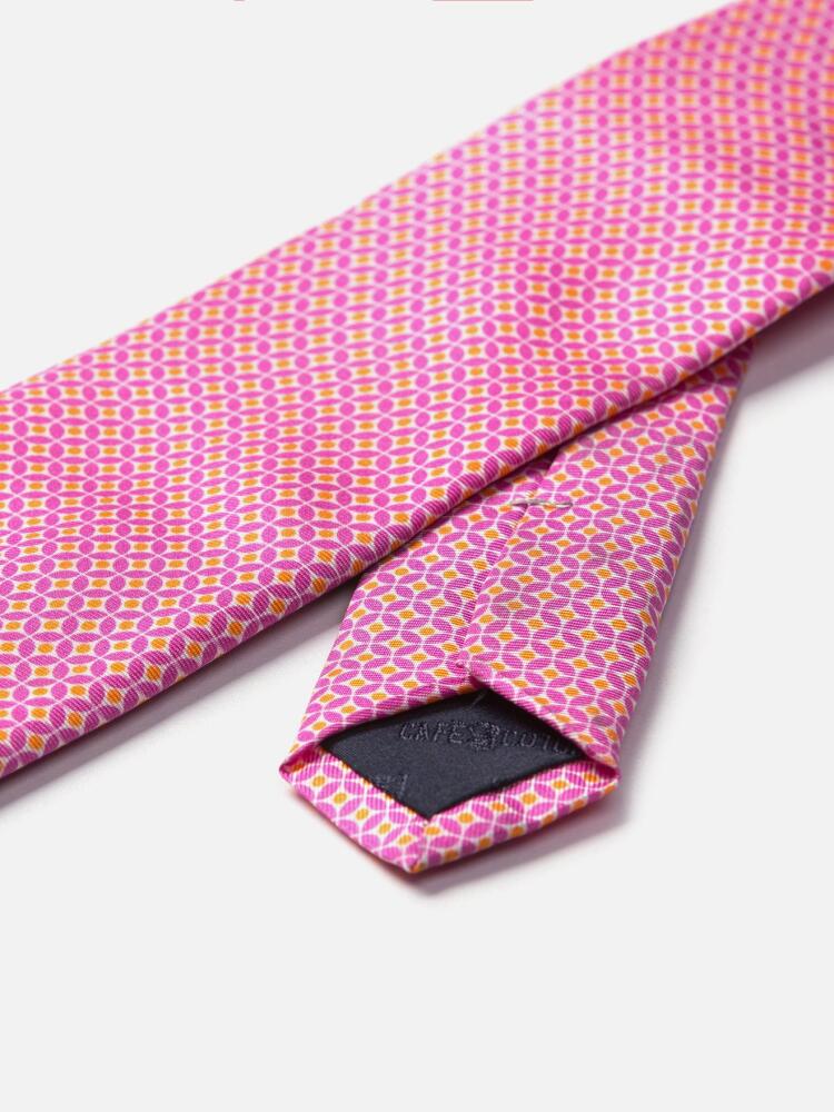 Pink and yellow printed silk tie