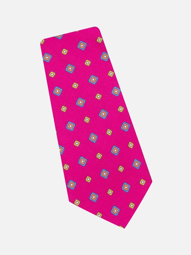 Fuchsia silk tie with printed geometric patterns