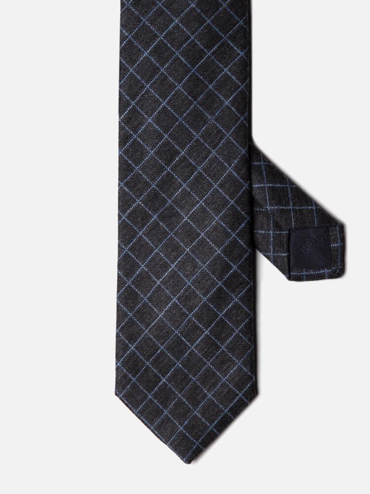 Grey blue check silk and wool tie