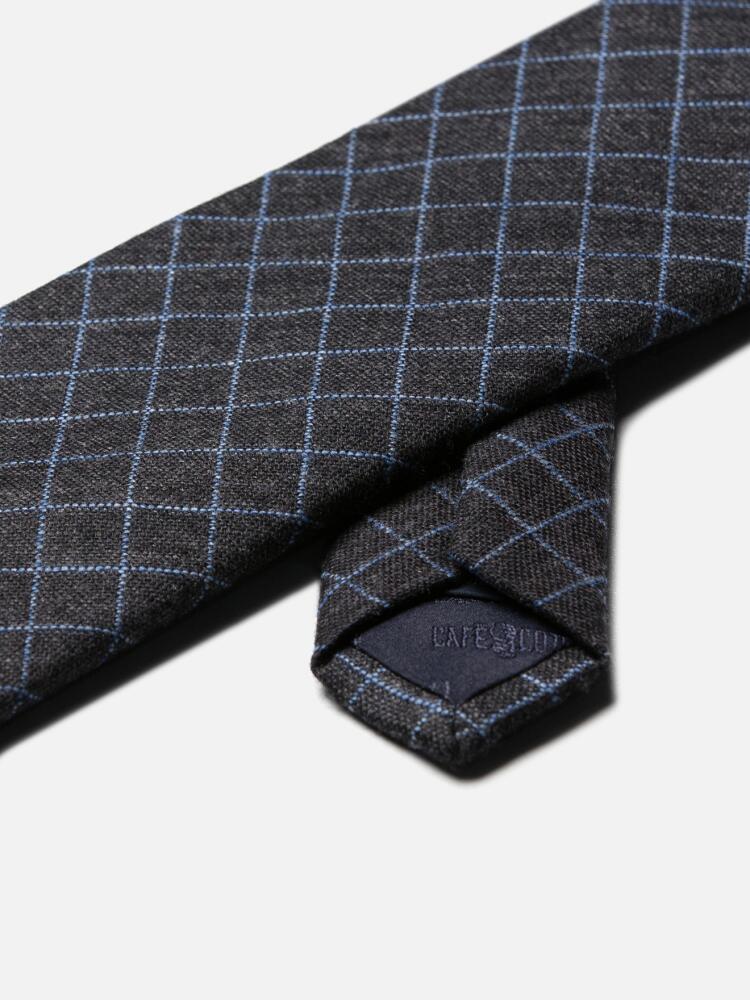 Grey blue check silk and wool tie