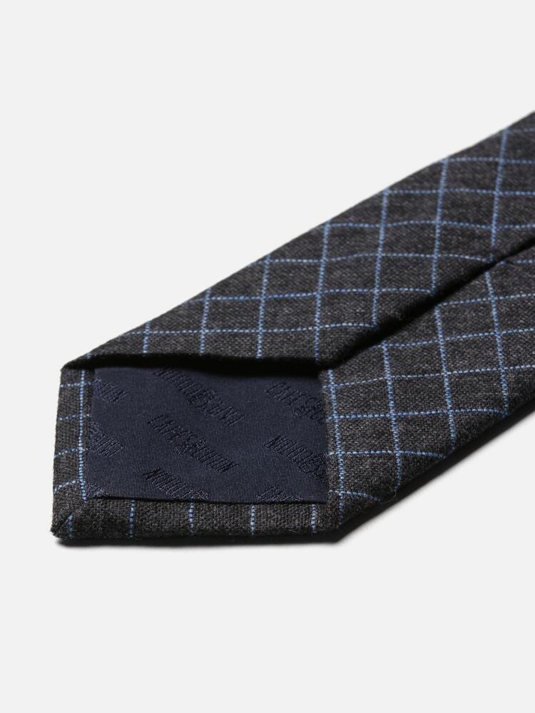 Grey blue check silk and wool tie