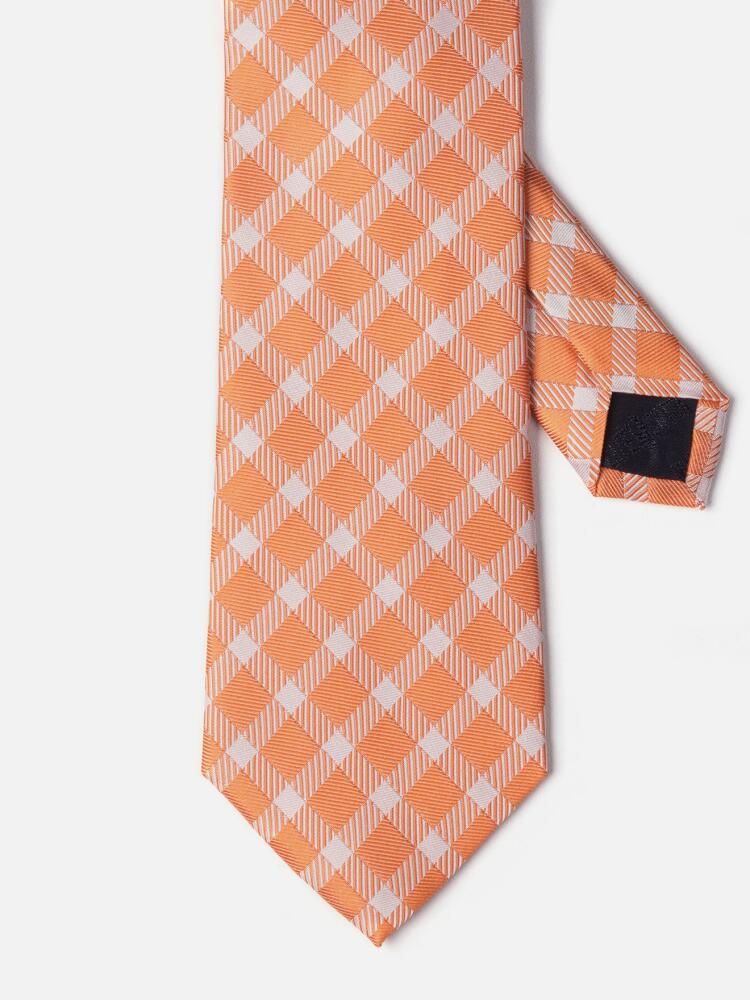 Check orange silk tie