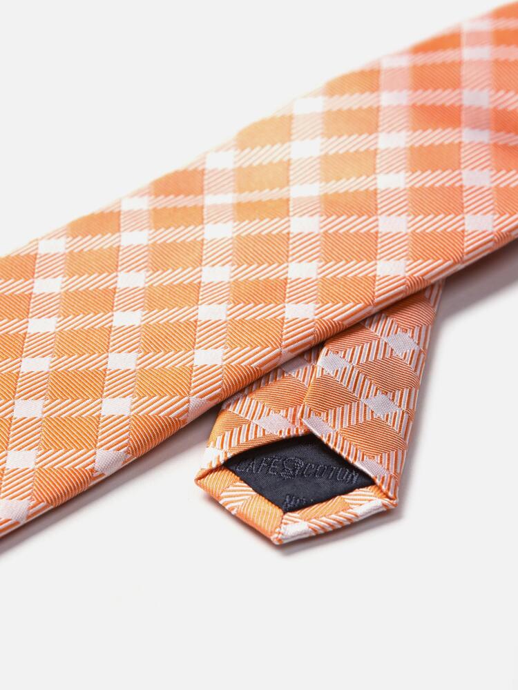 Check orange silk tie