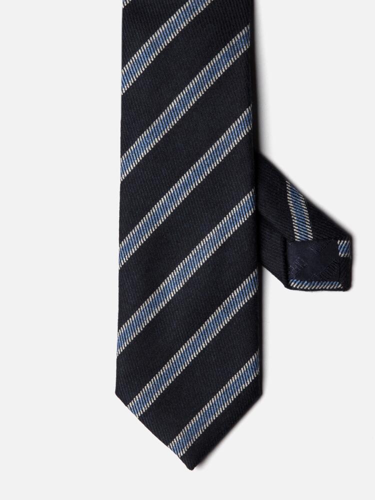 Navy blue stripes silk and wool tie