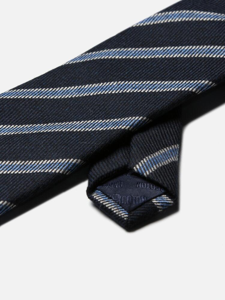 Navy blue stripes silk and wool tie