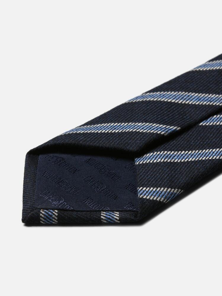 Navy blue stripes silk and wool tie