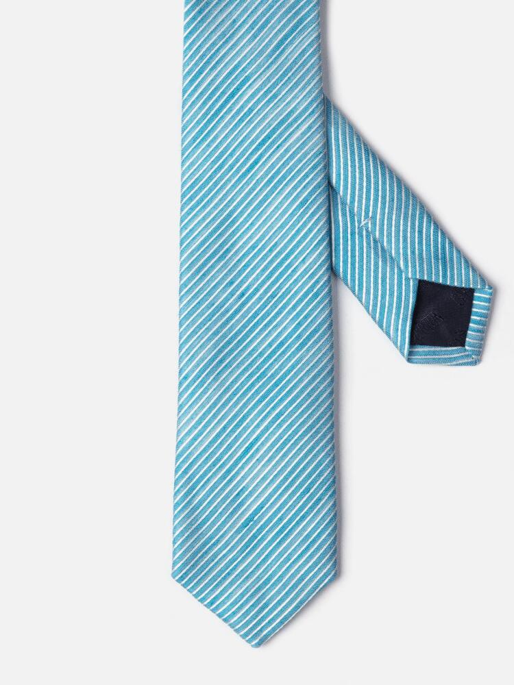 SLIM tie in linen and turquoise silk with micro scratches