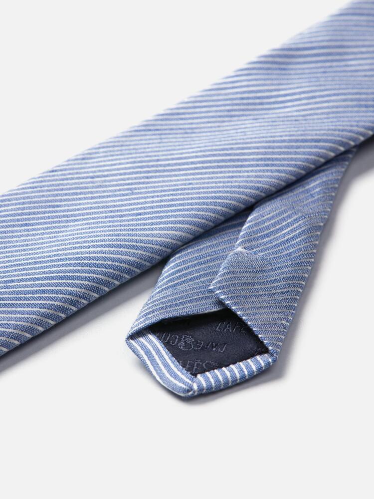 SLIM tie in linen and blue silk with micro scratches