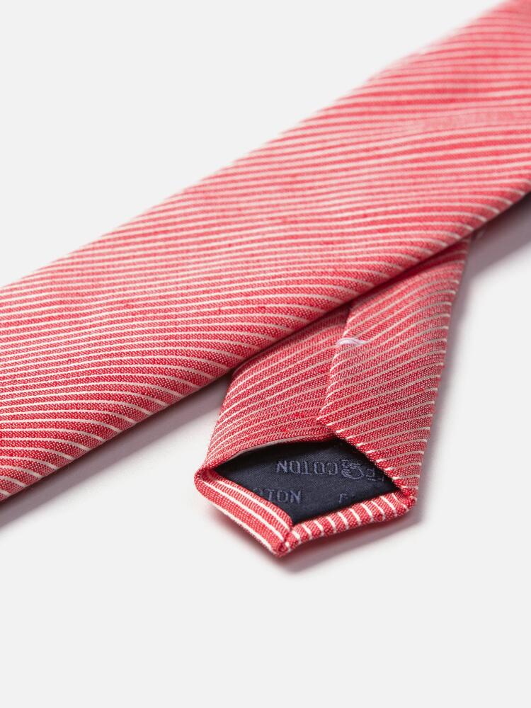 Linen and red silk slim tie with micro scratches