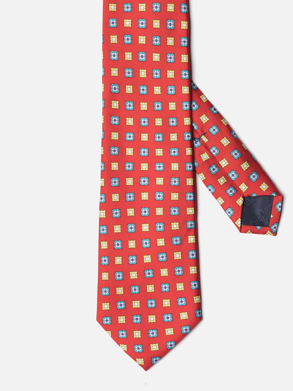 Orange silk tie with floral pattern
