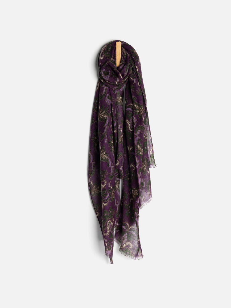 Algarve scarf in purple wool with floral print