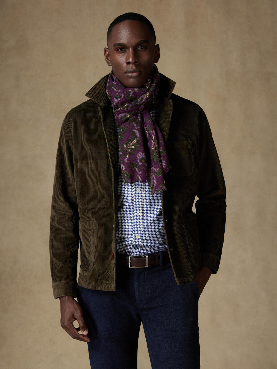 Algarve scarf in purple wool with floral print