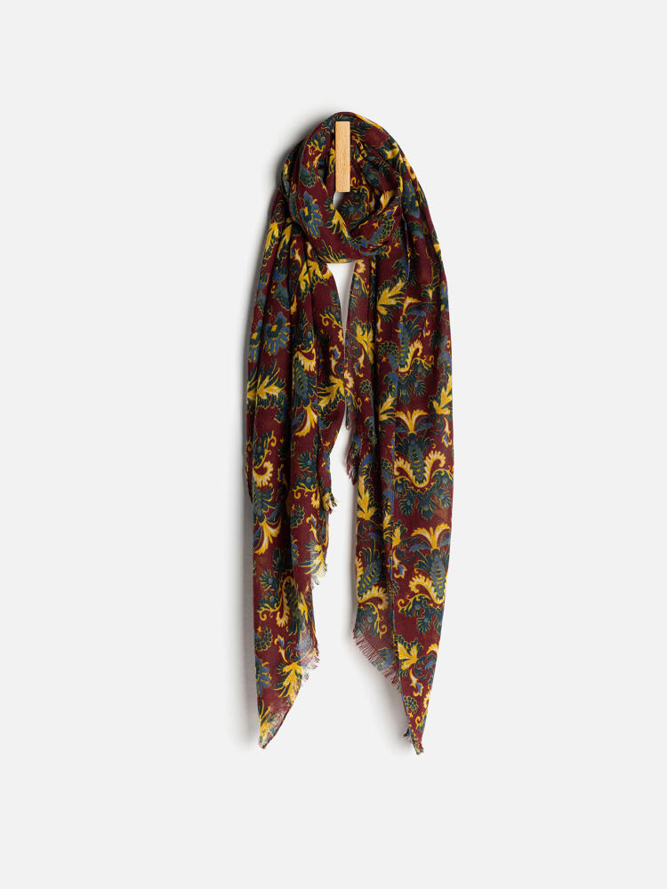 Algarve scarf in burgundy wool with floral motif