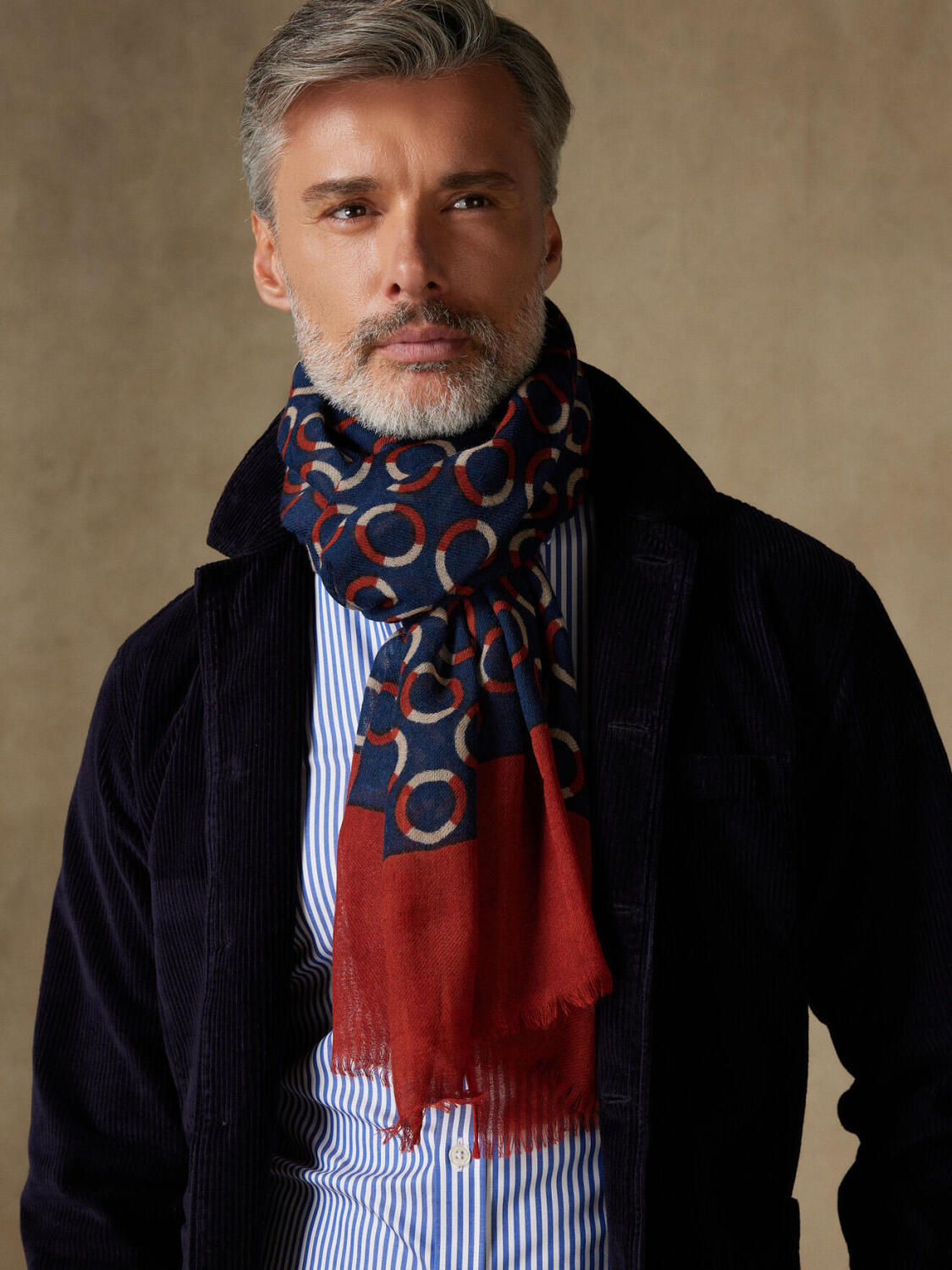 Castille patterned scarf in navy wool
