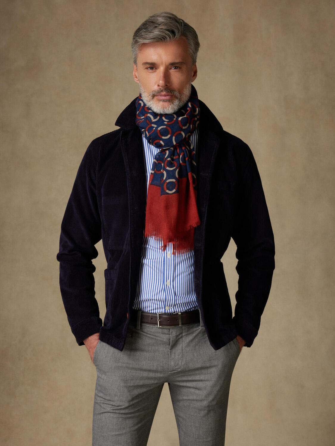 Castille patterned scarf in navy wool